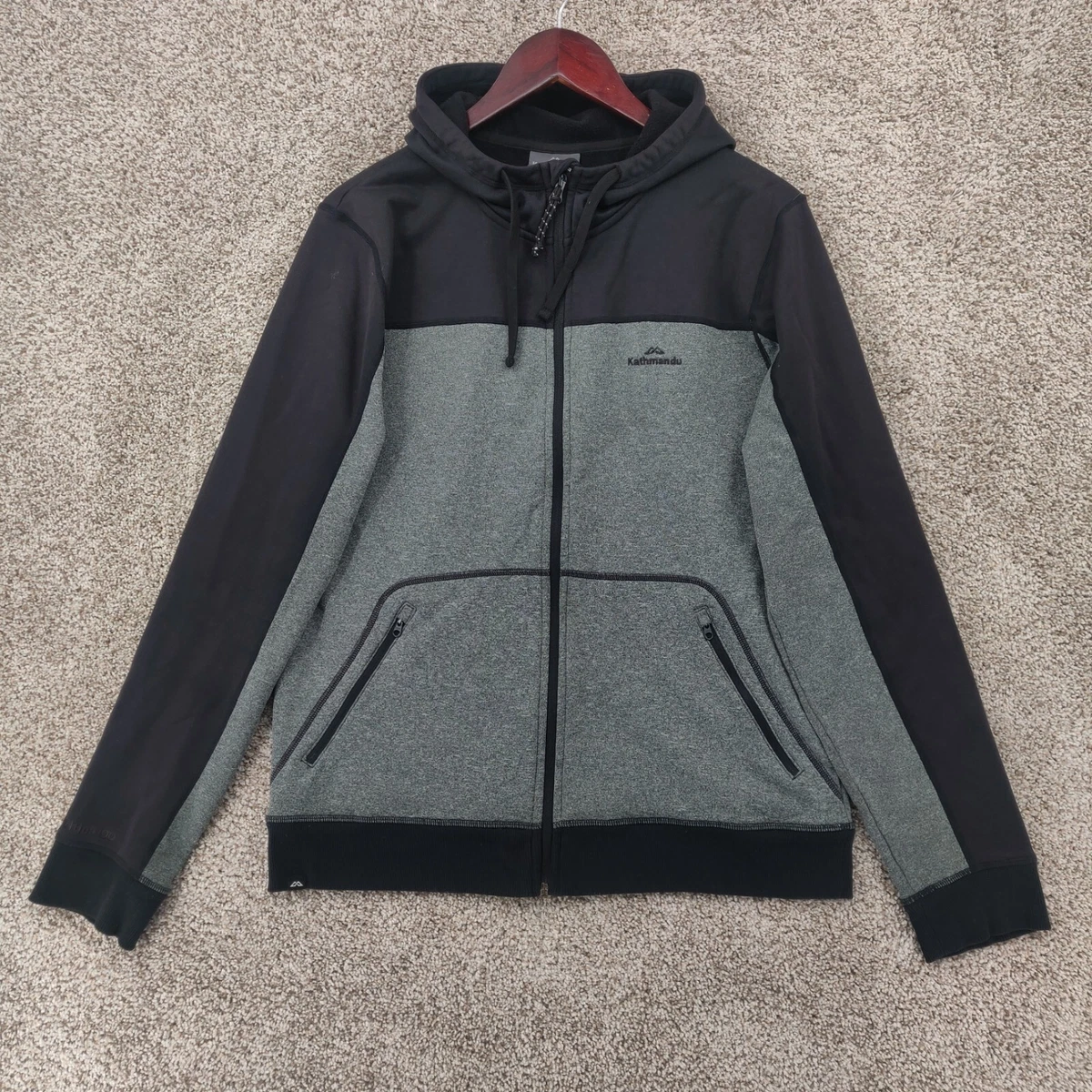 Kathmandu Altica 100 Hoodie Jacket Men s M Black Grey Full Zip Outdoor Hiking