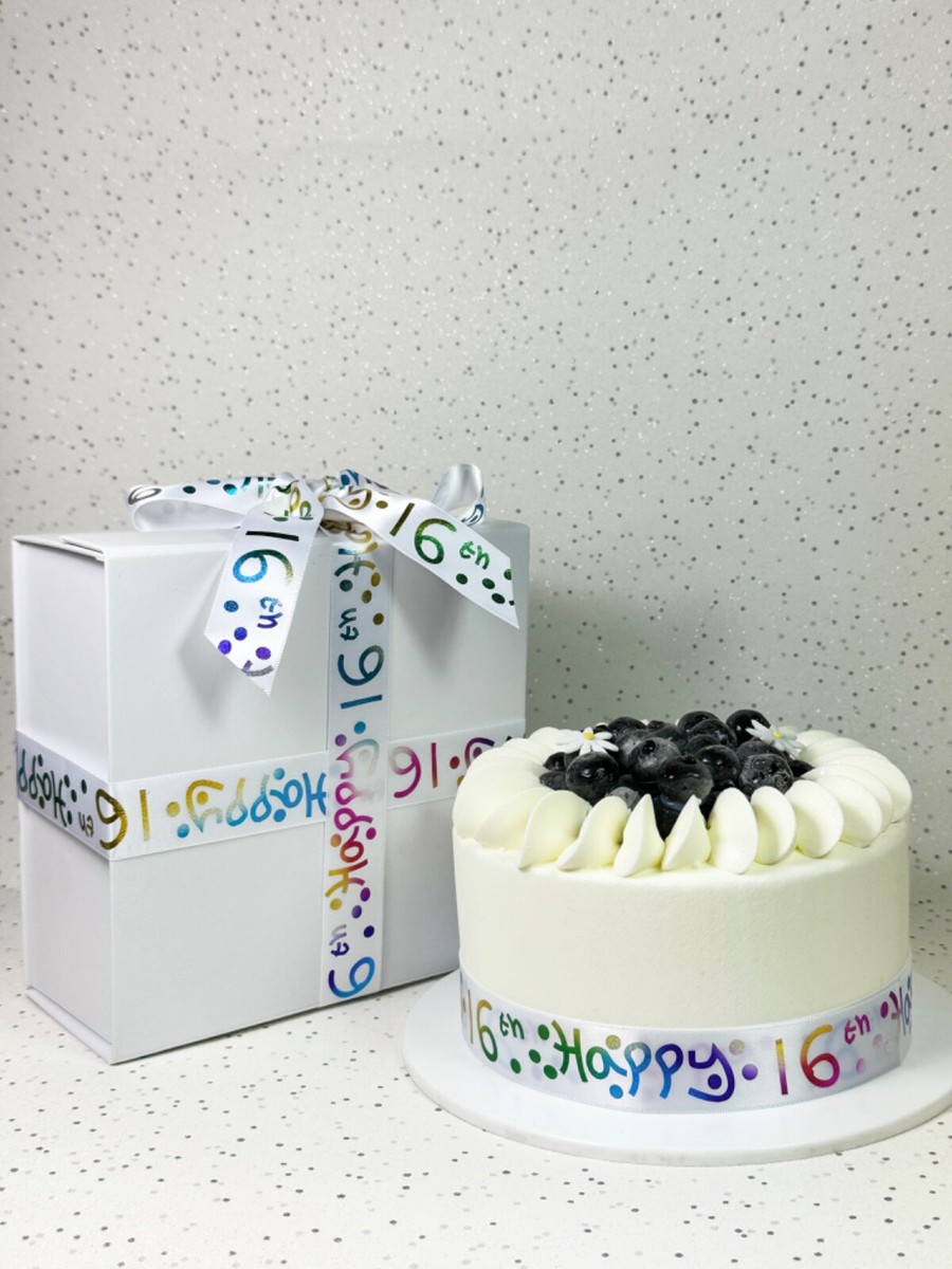 Happy 16th Birthday White Rainbow Print Foil Ribbon For Birthday
