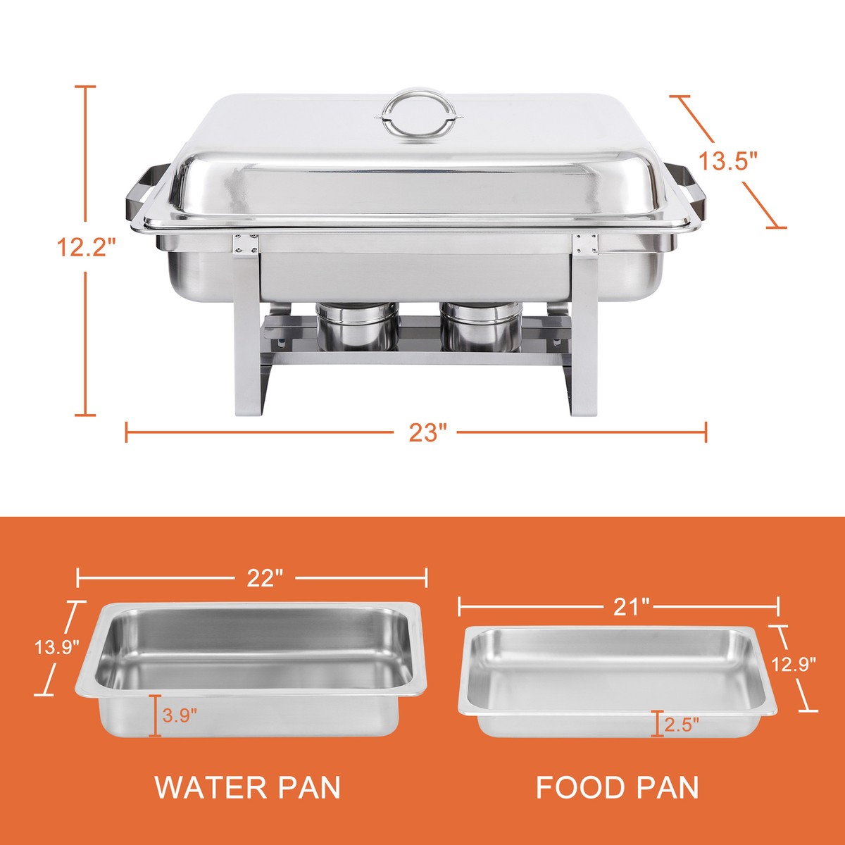Chafing Dish 2 Pièces – 9L, Acier Inox Alimentaire, Pour Buffets, Mariages, événements (argent) - 6