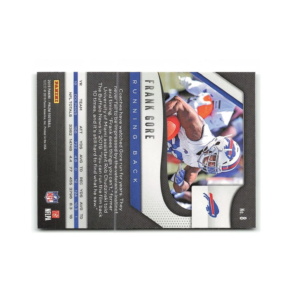 Frank Gore 2019 Panini Prizm #8 Buffalo Bills Football Card NM - Image 2 of 3