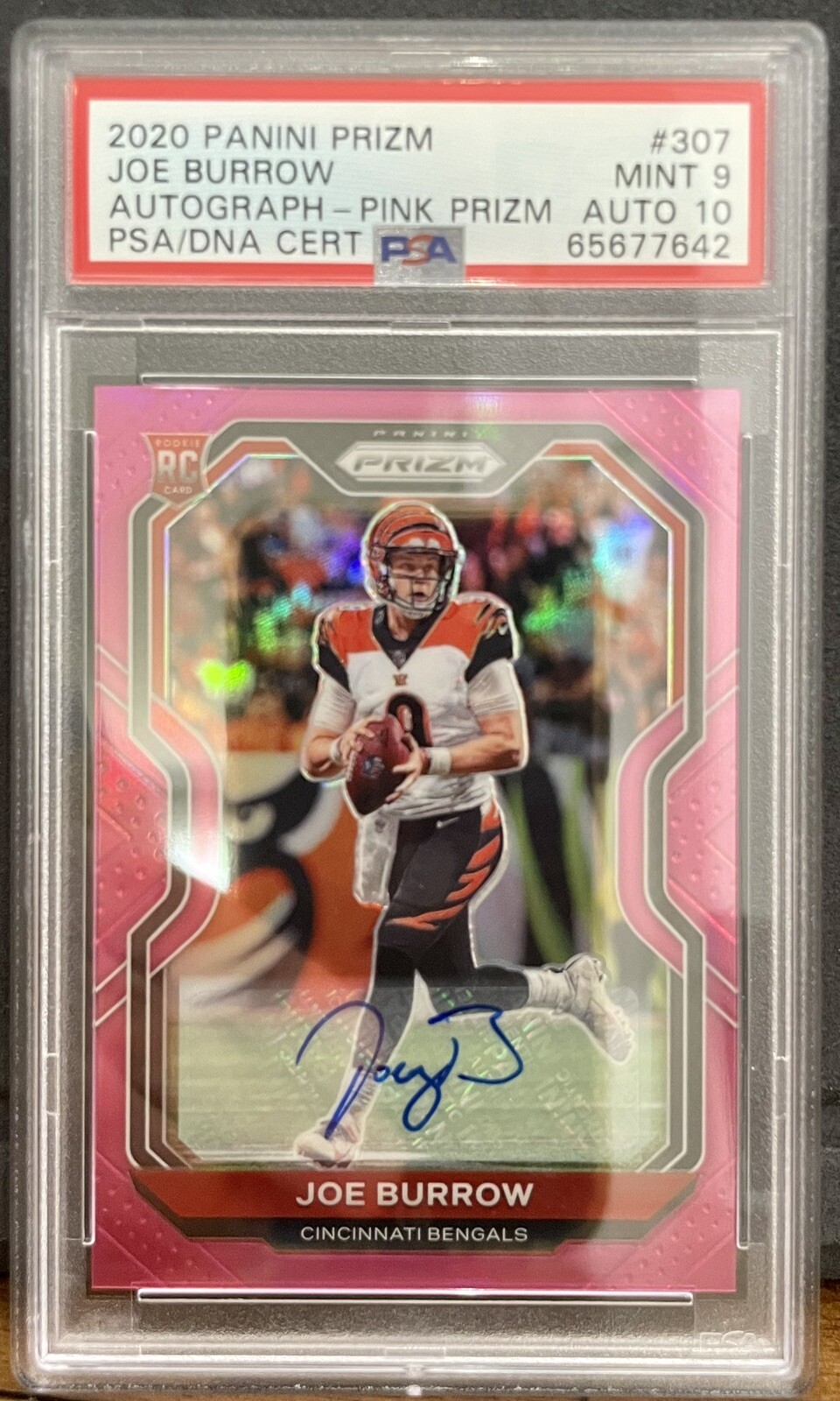 2020 Panini Prizm Joe Burrow Pink #307 ROOKIE AUTO GEM MINT 9 Auto PSA 10