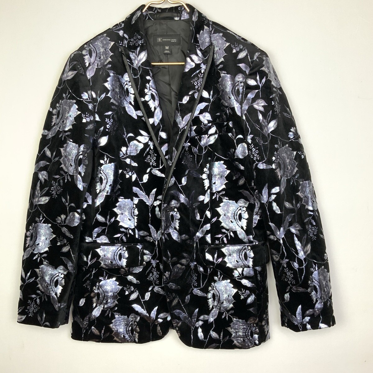 Black Velvet Printed Blazer INC International Concepts Men's
