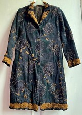 Quirky *megan Park* Black Cord Metallic Embroidered Silk Lined Coat S