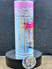 Cowgirl Wild and Free tumbler 20 oz pink, blue, patina, rustic, gifts, cups