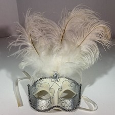 Mardi Gras Carnival Masquerade Party Eye Mask Silver Glitter Sparkles Feathers
