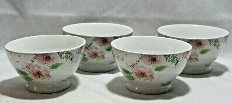 222 Fifth Bastia tigelas de sopa de porcelana coelho floral multicoloridas conjunto de quatro novas - Imagem 2 de 3