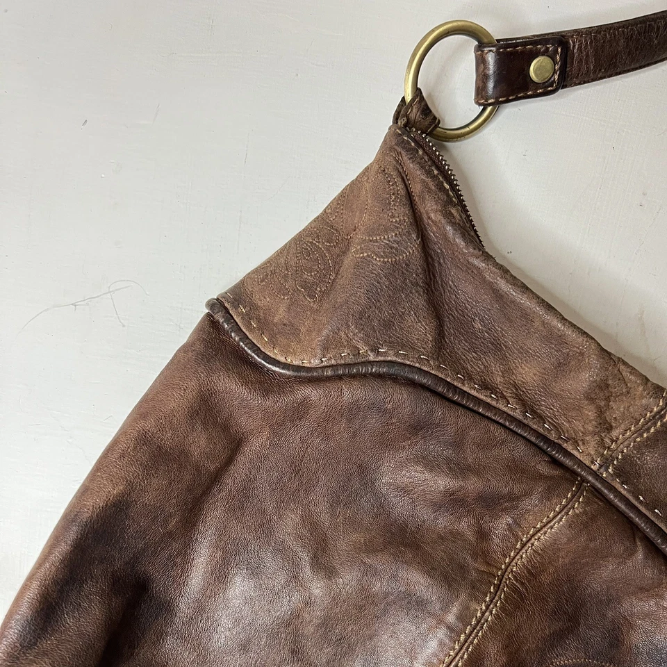 Bolso Cartera Scully Cuero Marrón Suave Bordado Western Boho Bolso de Mano para Mujer Foto 3 de 4