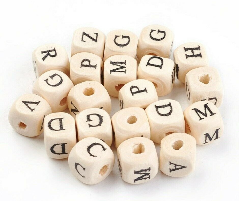 Holz Buchstaben Perlen 78 Stück - DIY Schmuck Basteln A-Z 12mm