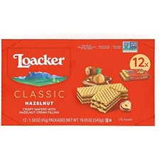 Loacker Classic Hazelnut Wafers, Non-GMO Crème-filled Wafer Snack, 45g/1.59oz,