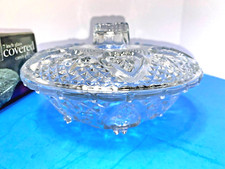 NIB Vintage Clear Cut Glass Candy Dish With Lid - Flowers And Swirled Ribs 7 x3