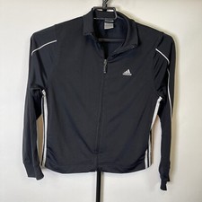 Adidas Black White Striped Zip Up Jacket Size Medium Womens