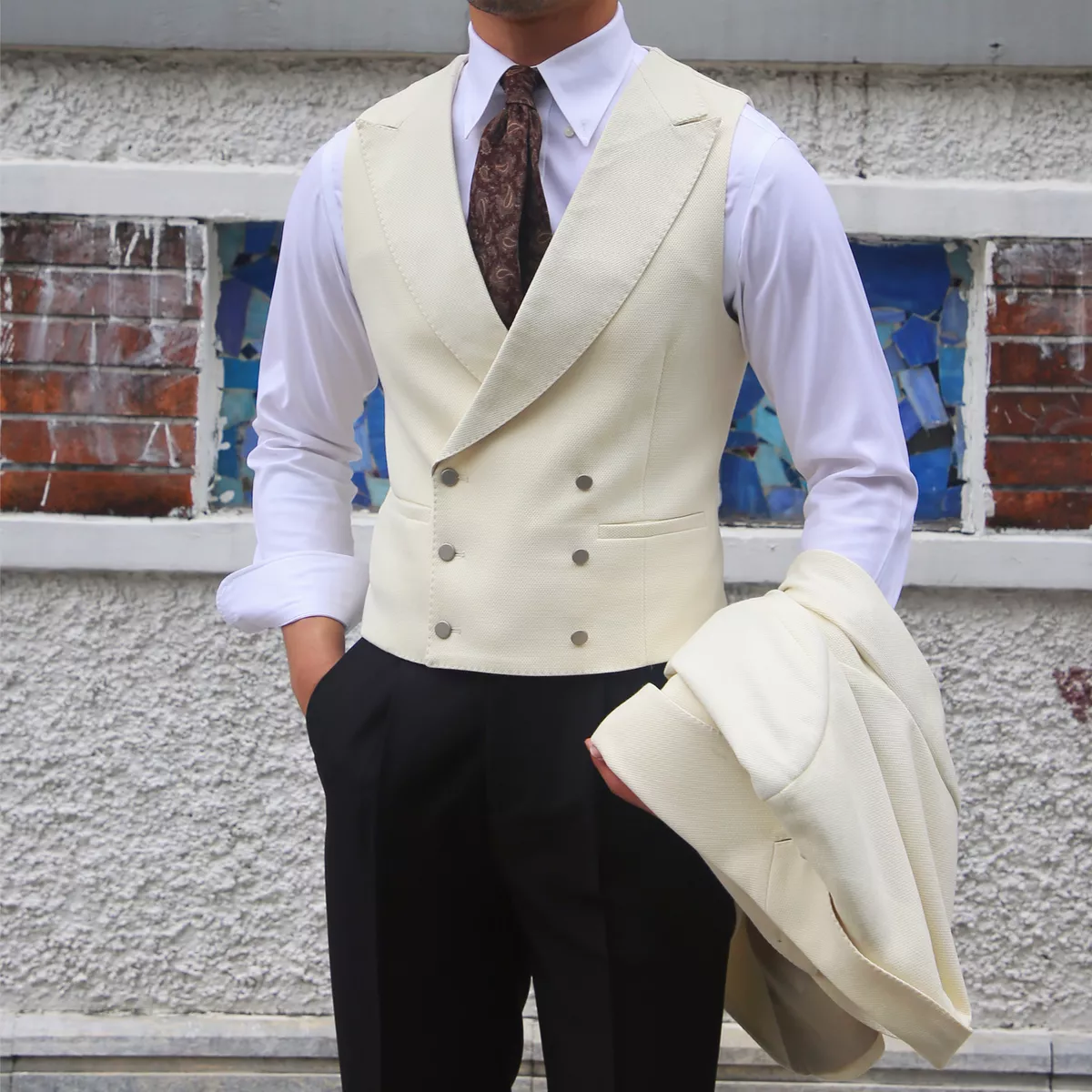 Cream double hotsell breasted waistcoat