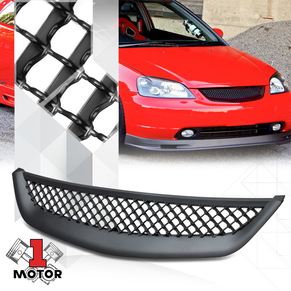 Type R Style Black Front Grill For 2001-2003 Honda Civic Sedan Or Coupe