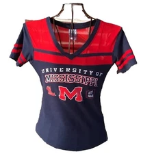 OLE MISS UNIVERSITY OF MISSISSIPPI Size Small FITTED TEE Navy Red
