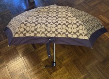 Coach Umbrella Mini Khaki Purple Compact Signature Tested No Sleeve Travel