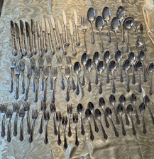 Vintage 74pc Oneida TRUE ROSE Stainless Flatware Service for 13 + Utensils
