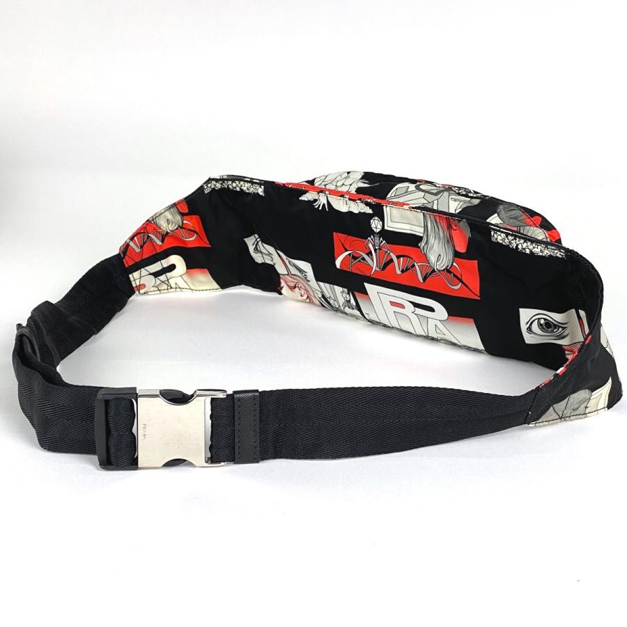 PRADA Comic Print Body Bag Waist Bag 2VL132 Nylon Black Multi-Color #BS1864 thumbnail 2