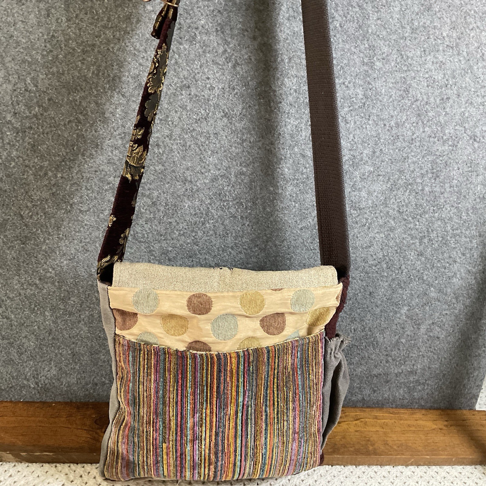 Handmade Patchwork Tree Material Flap Crossbody S… - image 10