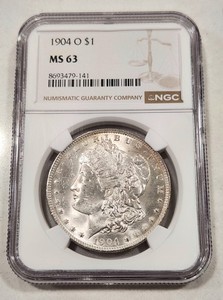 1904 O Morgan Silver Dollar NGC MS63 Rev Rim Toned