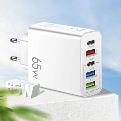 5-fach USB Ladestecker USB PD Mehrfach Ladegerät Hub Port Netzteil Adapter Weiss - Bild 1 von 3