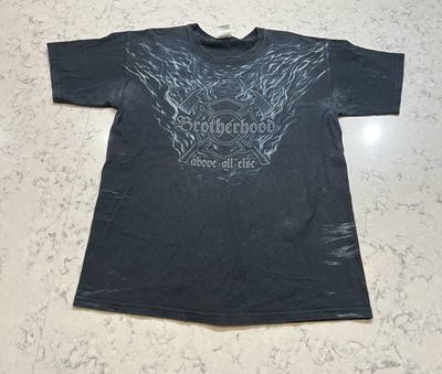 Vintage Brotherhood Above All Else Firefighter Graphic Tee Black XL 2000s