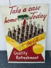 Rare Vintage 1950’s Original Take a Case Home (Red Carpet) Coca Cola Tin Sign