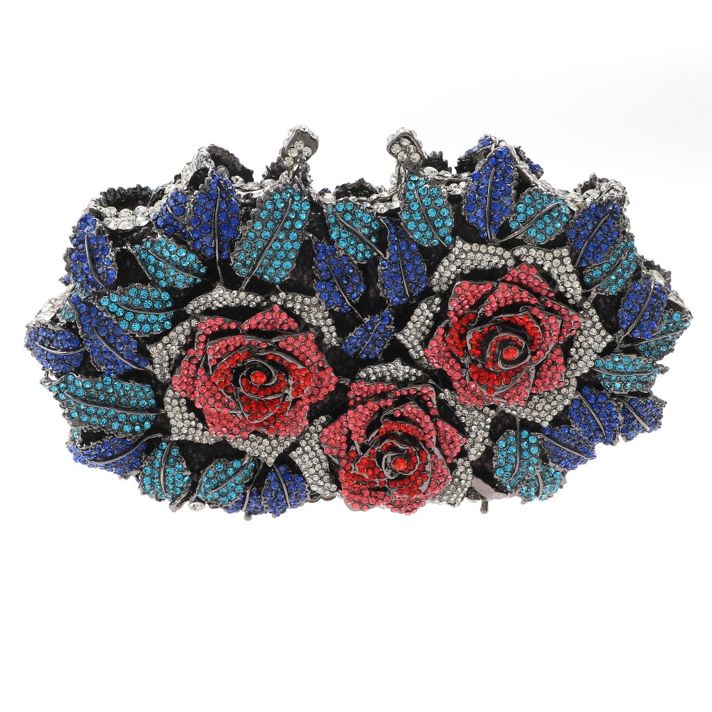 Hermatite Tone Alloy Metal Rhinestone Crystal Clutch Evening Bag HB6099-MUL