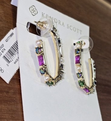 Kendra Scott Multi Mix Madelyn Hoop Earrings Gold Pink Green Pearl