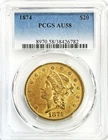 1874 GOLD USA $20 LIBERTY HEAD DOUBLE EAGLE COIN PCGS ABOUT UNC 58