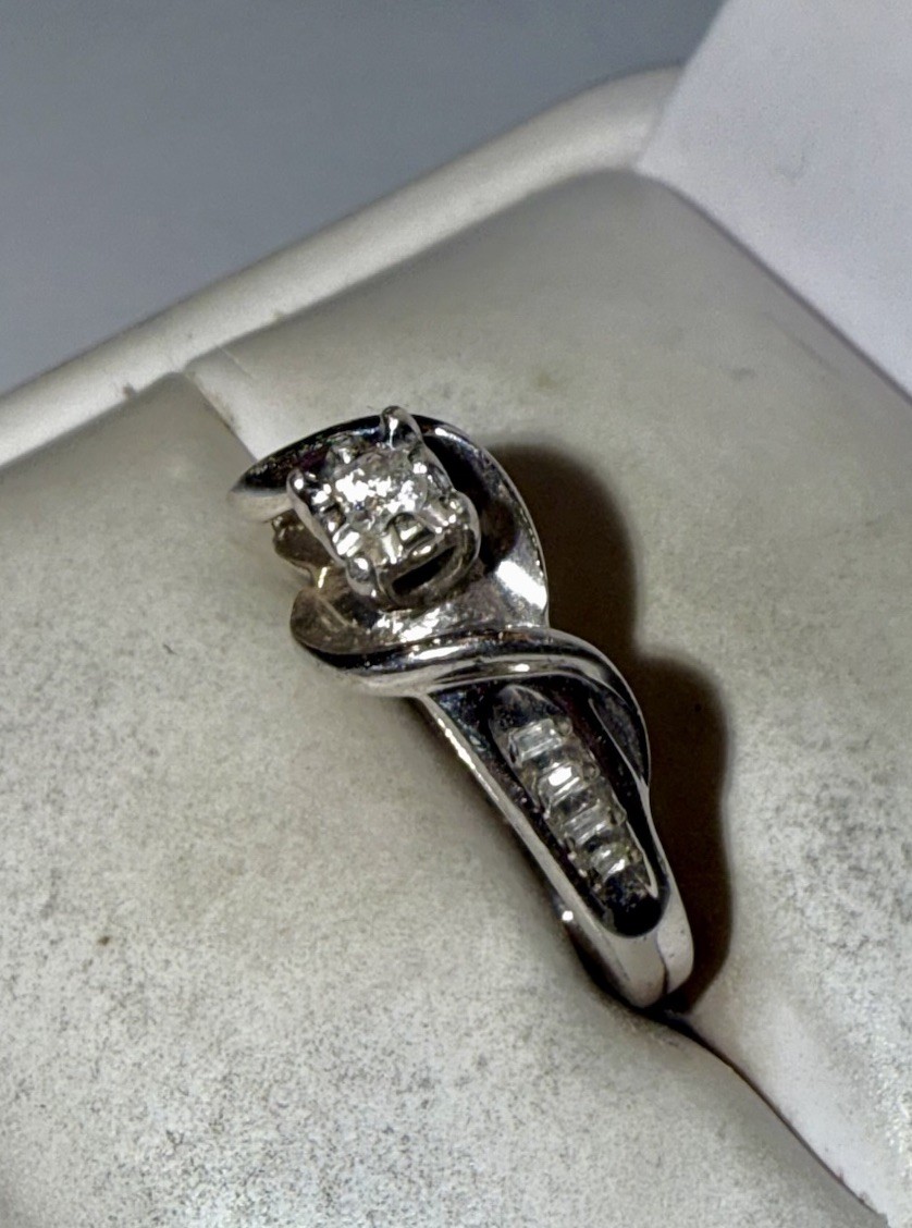 Solid Sterling Silver Round-Cut Natural Diamond S… - image 1