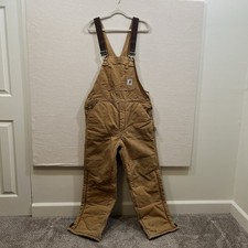 Carhartt Overalls 38 x 32 Brown Arctic  Quilt Lined Bib Duck Canvas R03 BRN