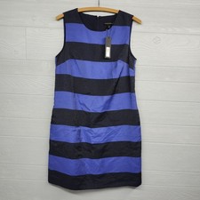 Banana Republic Striped Shimmer Shift Black And Blue Dress Womens Sz NWT