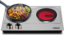 Double Burner, CUSIMAX 1800W Ceramic Electric Hot Plate for Cooking, Dual Contro