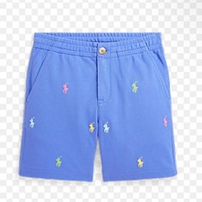 NWT Polo Ralph Lauren Blue Boys Embroidered Multicolor Logo Shorts Preppy