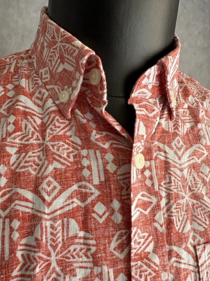 Jack Spade Men's Linen/Cotton Hawaiian Shirt Size Medium Slim Fit Rust Orange - Image 4 of 4