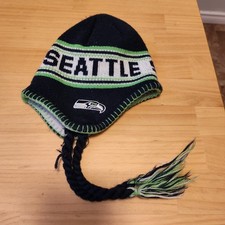 Seattle Seahawks Youth NFL Knit Beanie Hat Navy Green Embroidered Logo