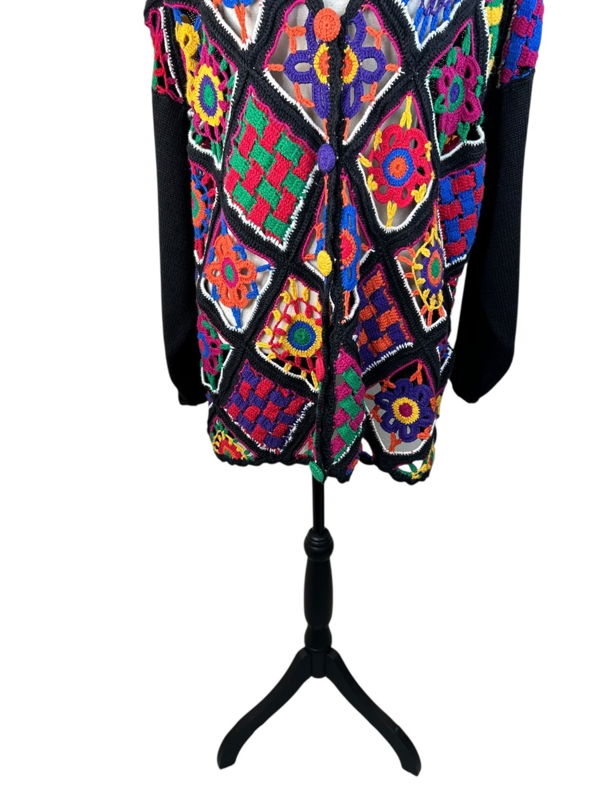 Granny Square Crochet Patchwork Cardigan Rainbow … - image 4