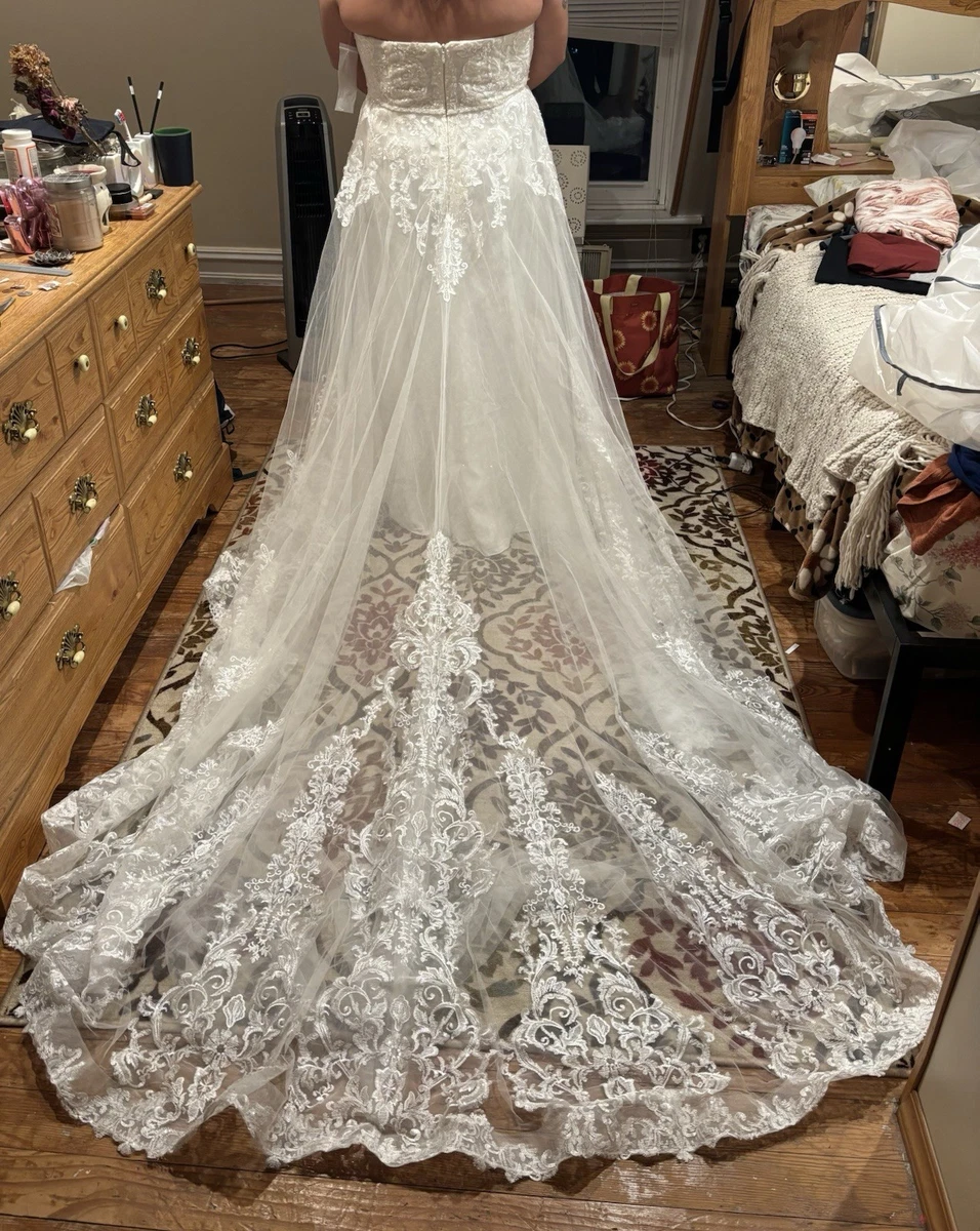 beach garden wedding dresses Dressself White A-Line Spaghetti Lace Beach Wedding Dress with Split Boho  Long Bridal Gown