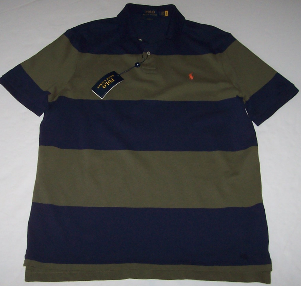 NWT Polo Ralph Lauren NAVY BLUE/OLIVE GREEN Stripes Shirt Men's L