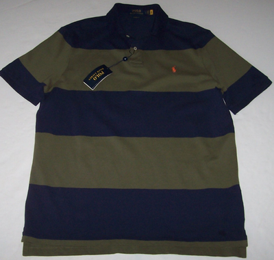 NWT Polo Ralph Lauren NAVY BLUE/OLIVE GREEN Stripes Shirt Men's L