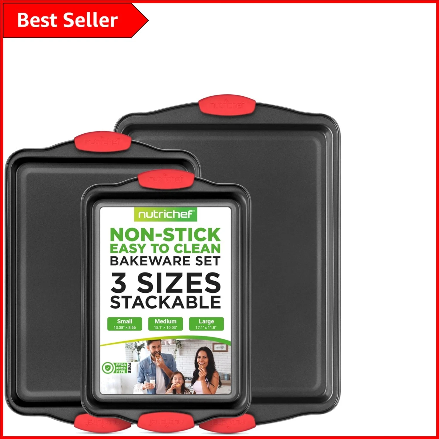 Durable 3-Piece Nonstick Kitchen Baking Pans - Effortless Food Release & Cleanup