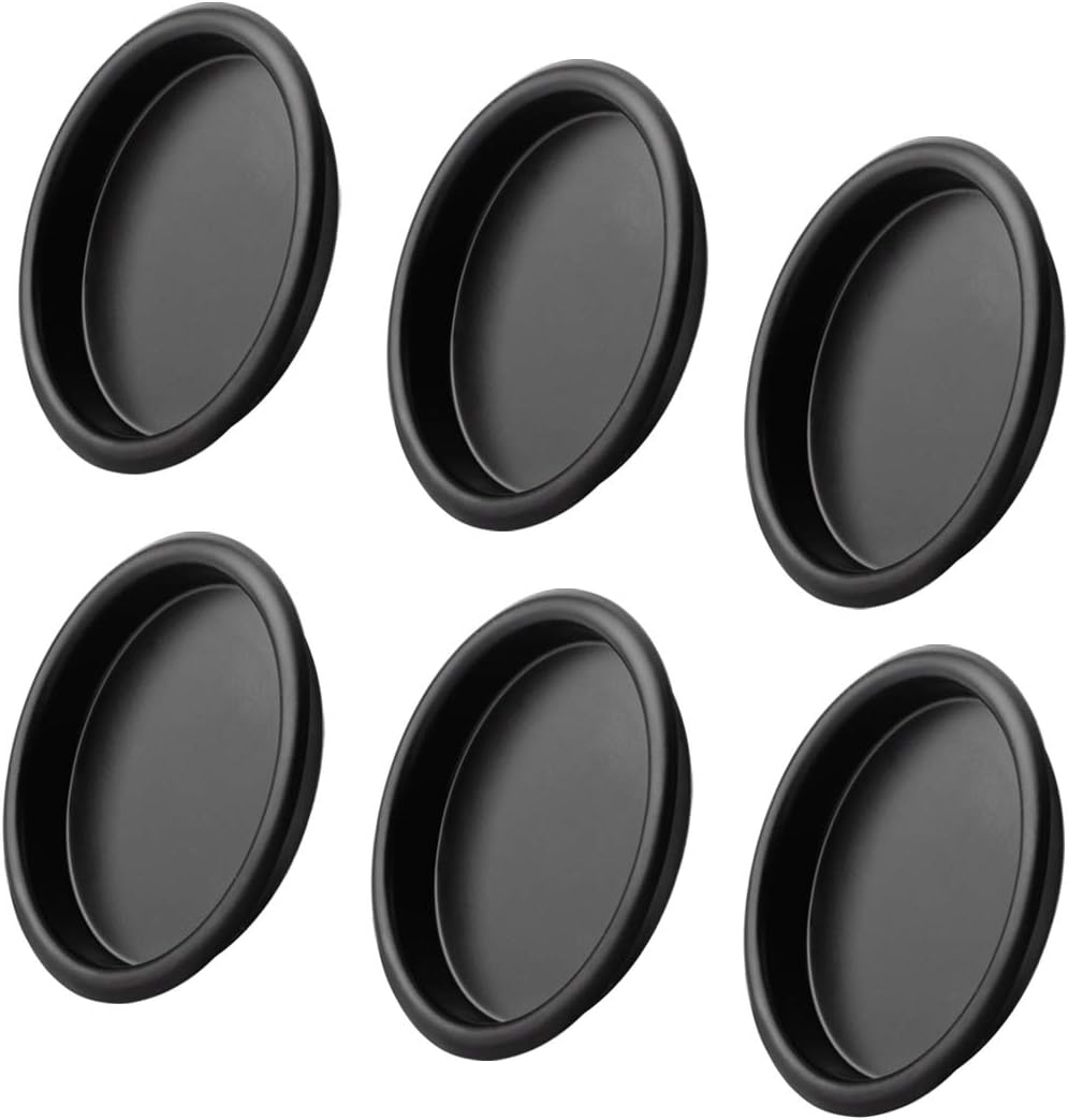 6 Pack Black Round Sliding Closet Door Finger Pulls - 2-1/8 Inch Hardware