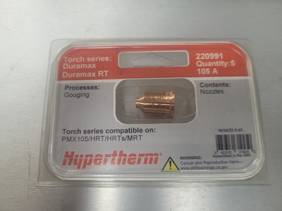 Hypertherm 220991 Plasma Cutting Nozzle for 105A Gouge, 5 pack