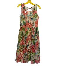 Gabby Skye Colorful Floral Midi Sleeveless Dress Size 8 Vacation Summer Cut Out
