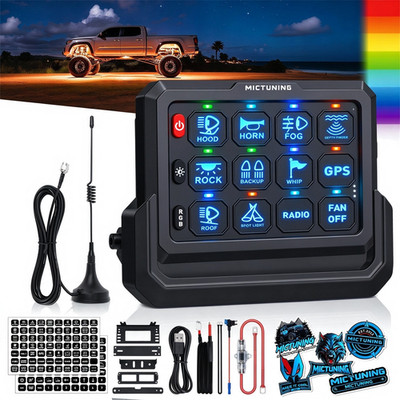 MICTUNING P1S-W Wireless 12 Gang Switch Panel 12V LED Light Circuit System Truck