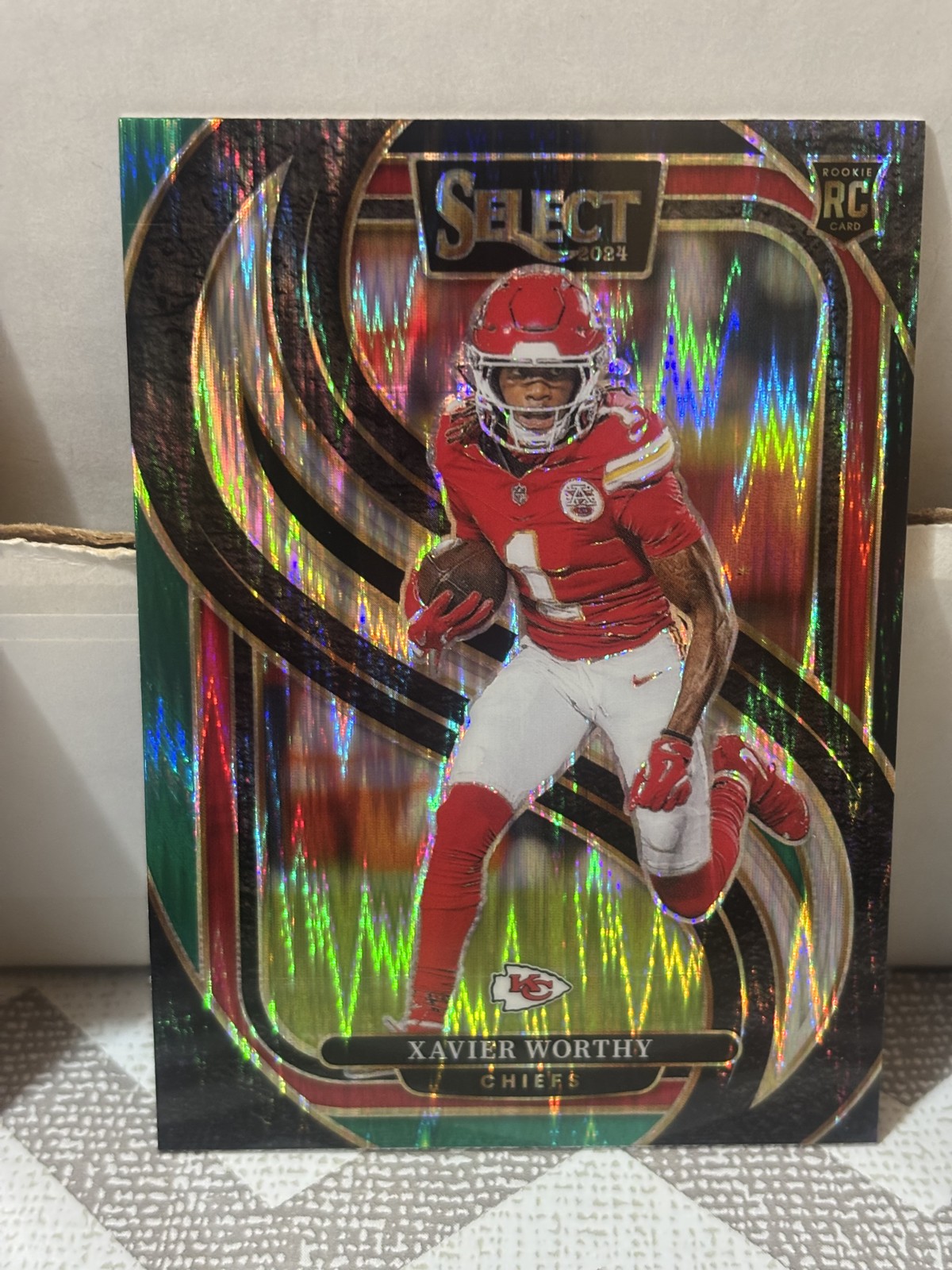 2024 Panini Select Premier Level Xavier Worthy #119 Black & Green Shock Prizm 