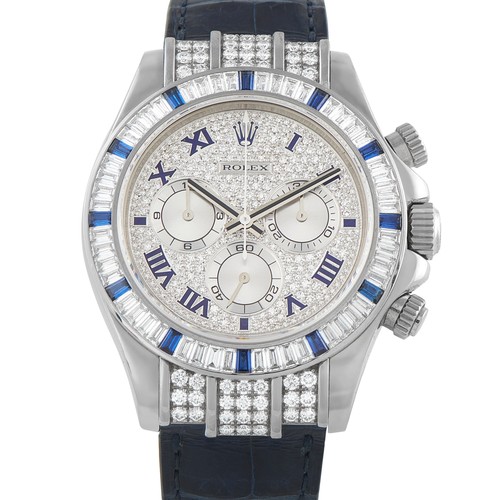 Rolex Daytona Diamond and Sapphire Bezel White Gold Watch 116599