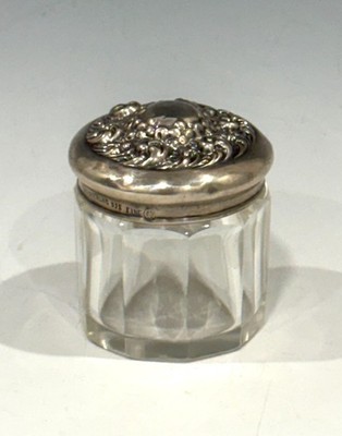 Antique Unger Brothers Sterling Silver Vanity Dresser Top Glass Jar Repousse