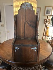 Antique Wooden Child  s Potty Chair Primitive Folk Art Painted Flowers Commode