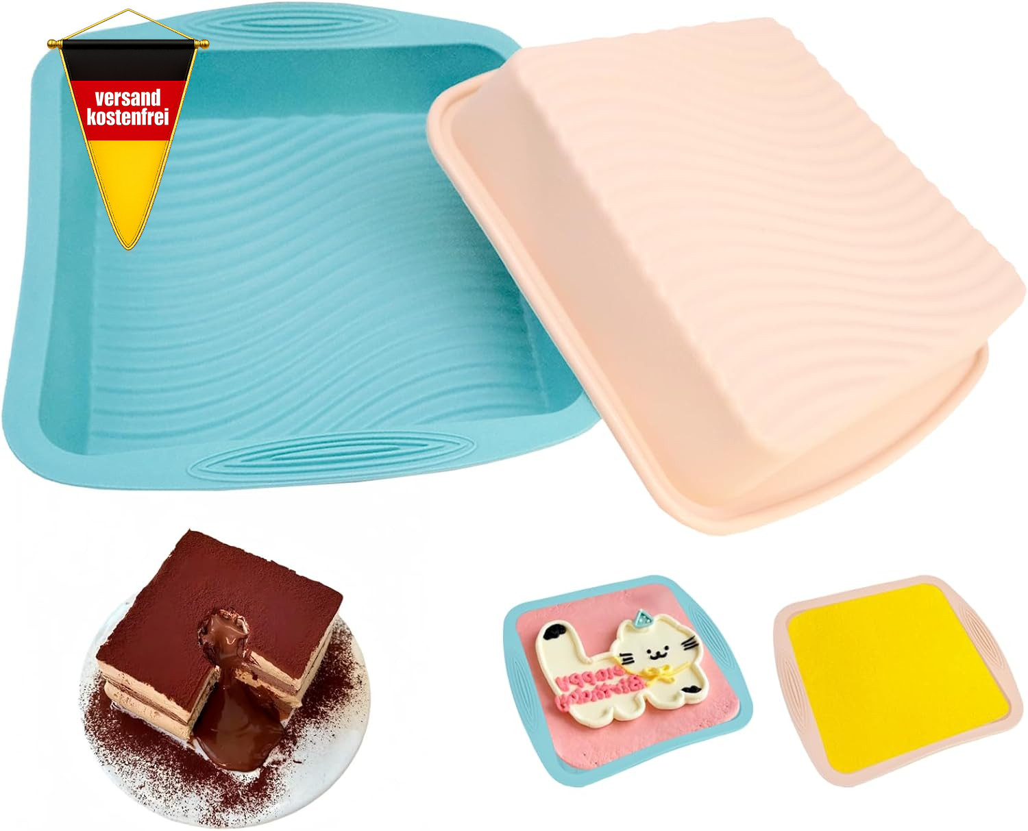 Silikonbackform Set 2 Stück Eckig für Kuchen Brot Brownies Einfache Handhabung